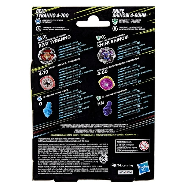 Beyblade X - Dual Pack - Beat Tyranno 4-70Q (Attack Type) / Knife Shinobi 4-80HN (Defense Type)